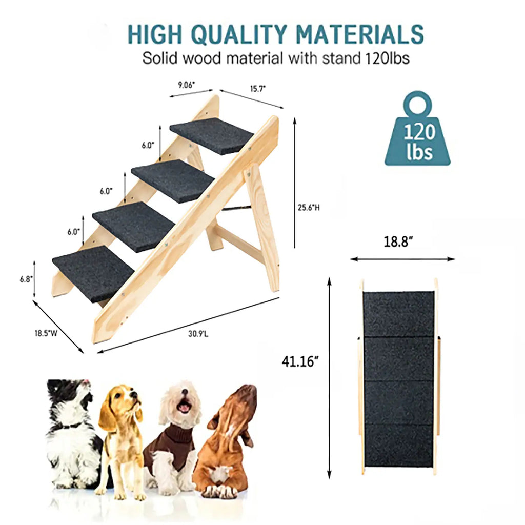 Foldable wooden dog stairs and ramp with three steps, view 9