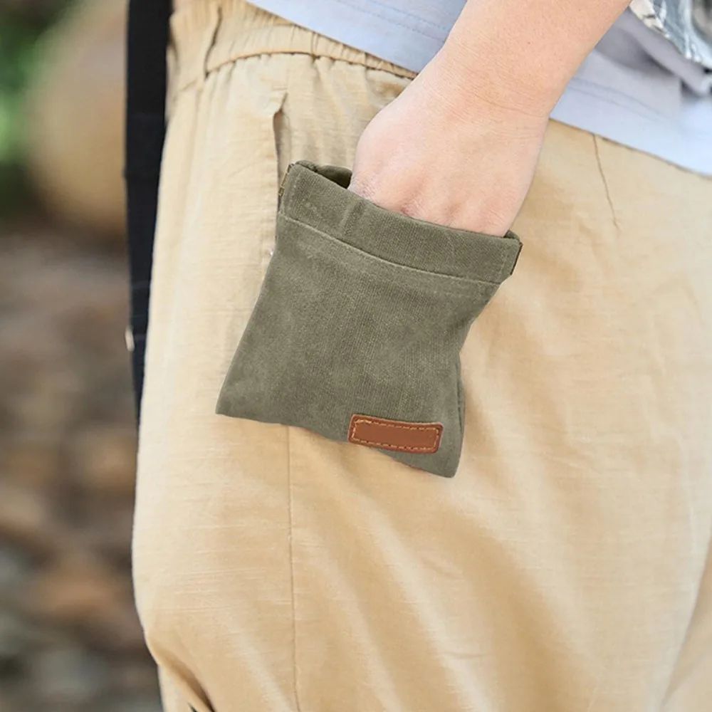Waxed canvas dog treat pouch with carabiner clip, view 4