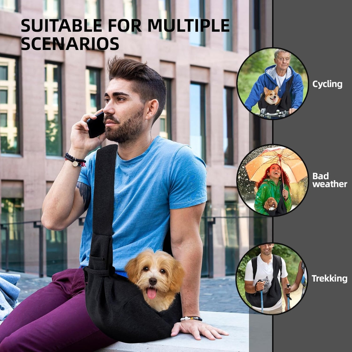 Reversible cotton sling carrier for small dogs, view 4