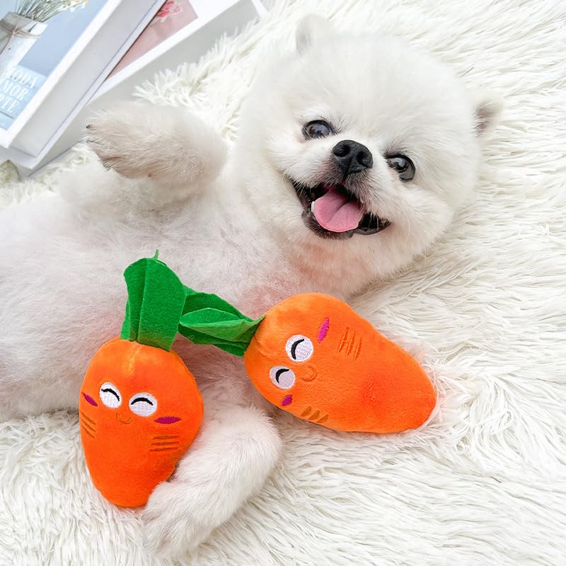 Squeaky plush chicken leg and carrot dog toys, view 5