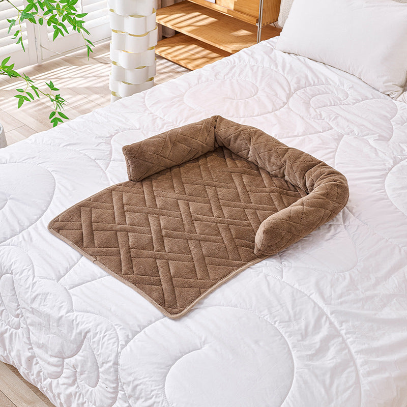 Curved plush calming dog bed pad for sofa, view 4