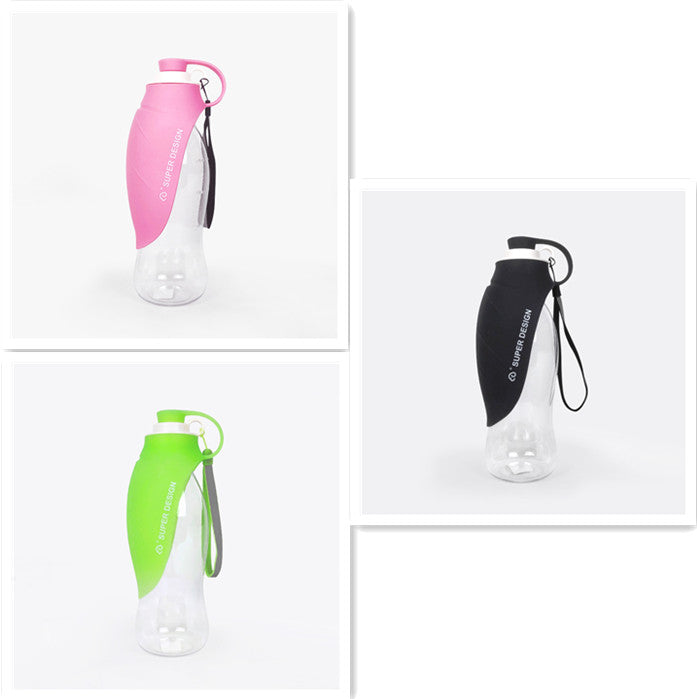 Leaf-shaped dog water bottle with flip-up silicone bowl, view 4