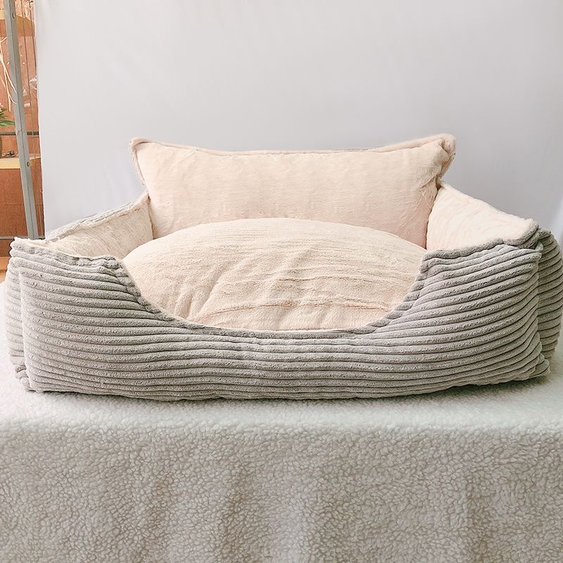 Corduroy bolster dog bed with plush lining, view 5
