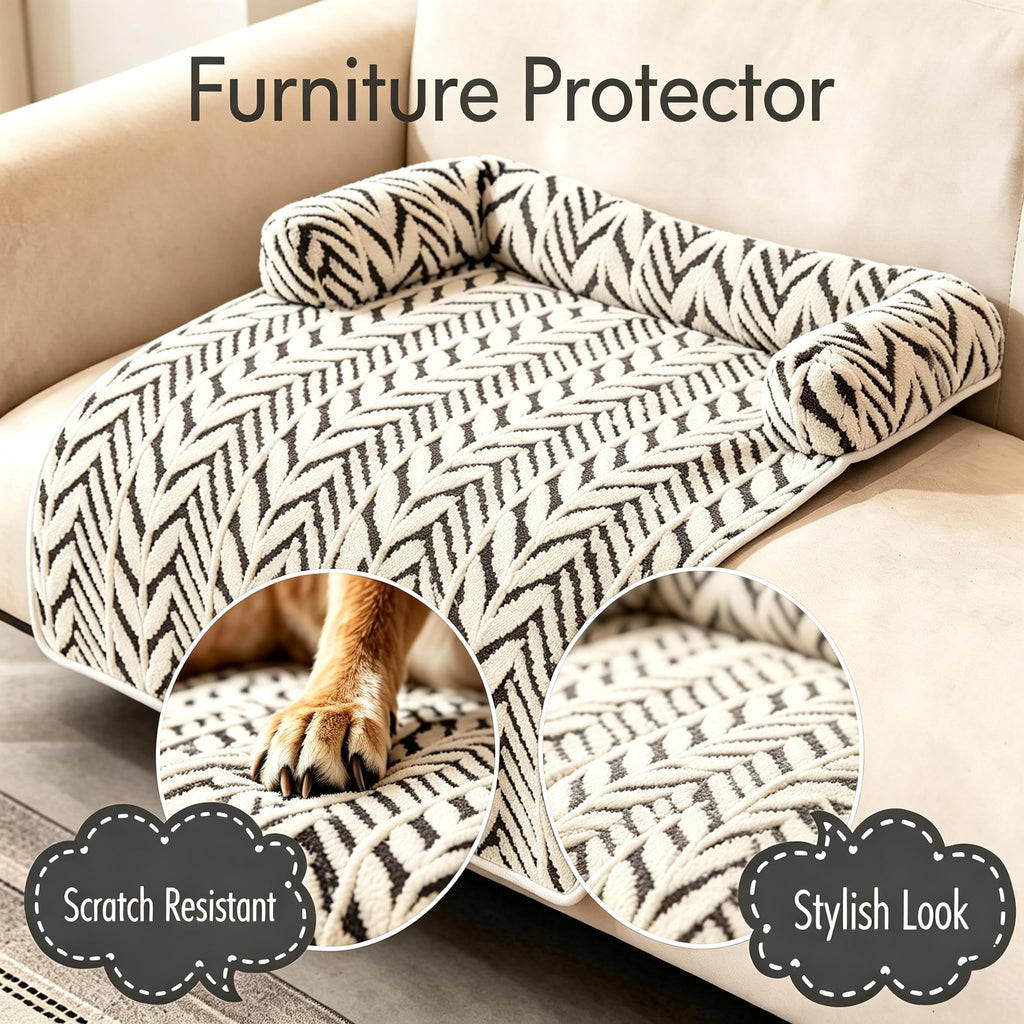 Fluffy calming dog couch mat with bolster, view 7