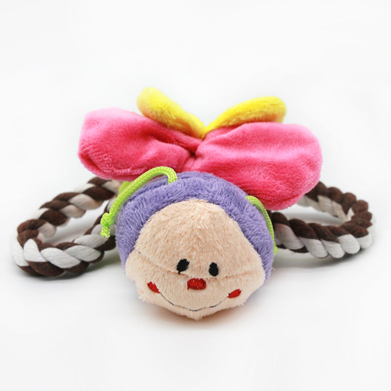 Squeaky plush bug dog toys with cotton rope, view 2