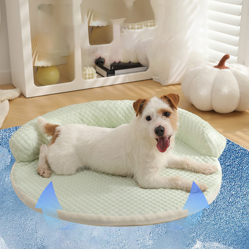 Gray breathable cooling dog bed with bolster edge, view 4