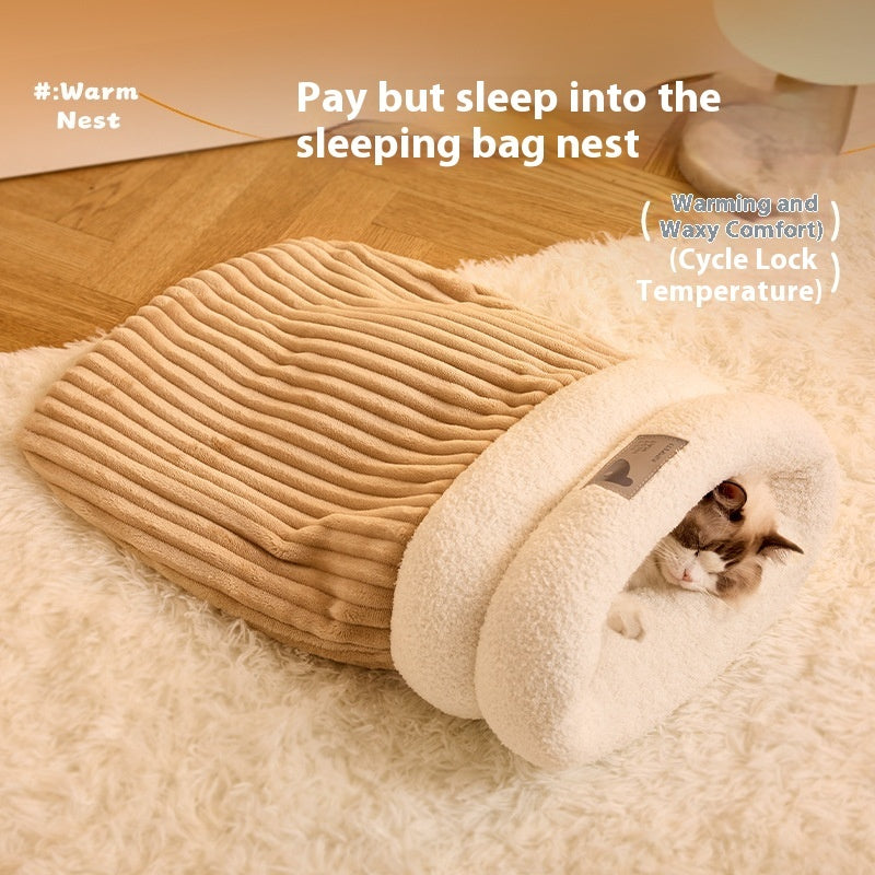 Semi-enclosed lambswool lined cat sleeping bag, view 11