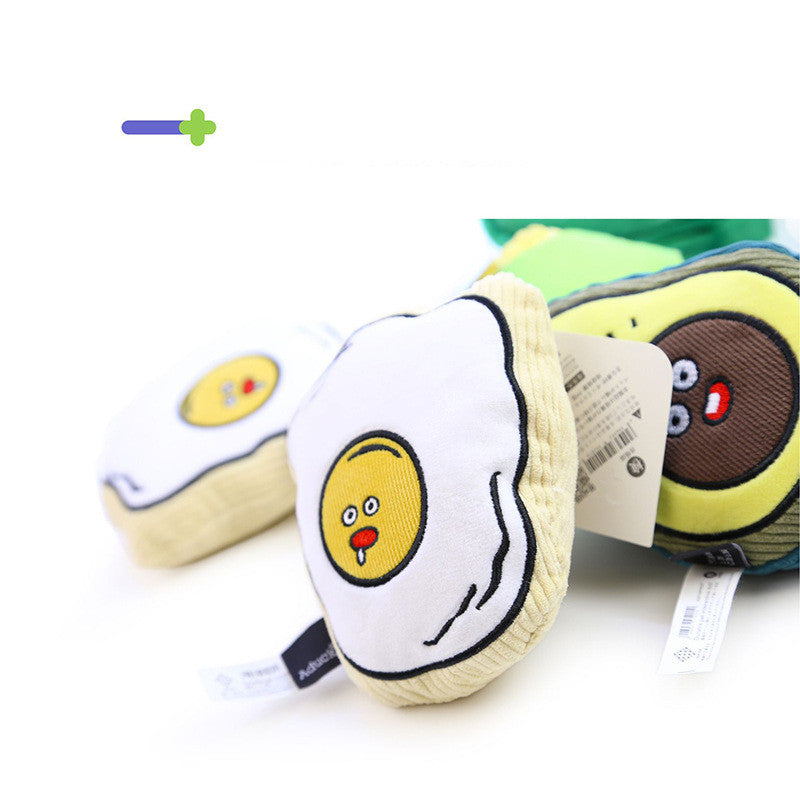 Squeaky plush avocado, toast and fried egg dog toys, view 3