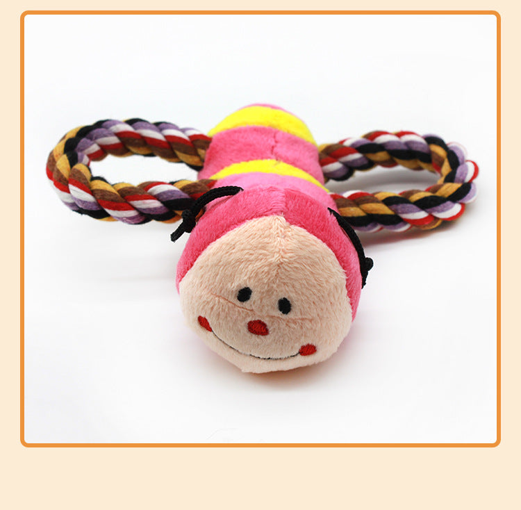 Squeaky plush bug dog toys with cotton rope, view 4