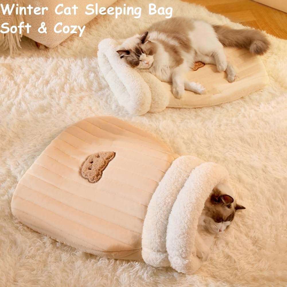 Semi-enclosed velvet plush cat sleeping bag, view 3