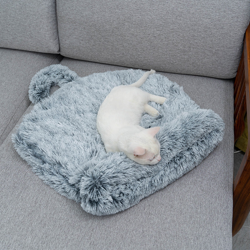 Two-tone plush semi-enclosed cat nest bed, view 6
