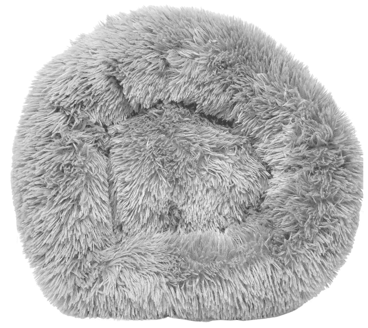Round plush dog bed with raised rim, view 3