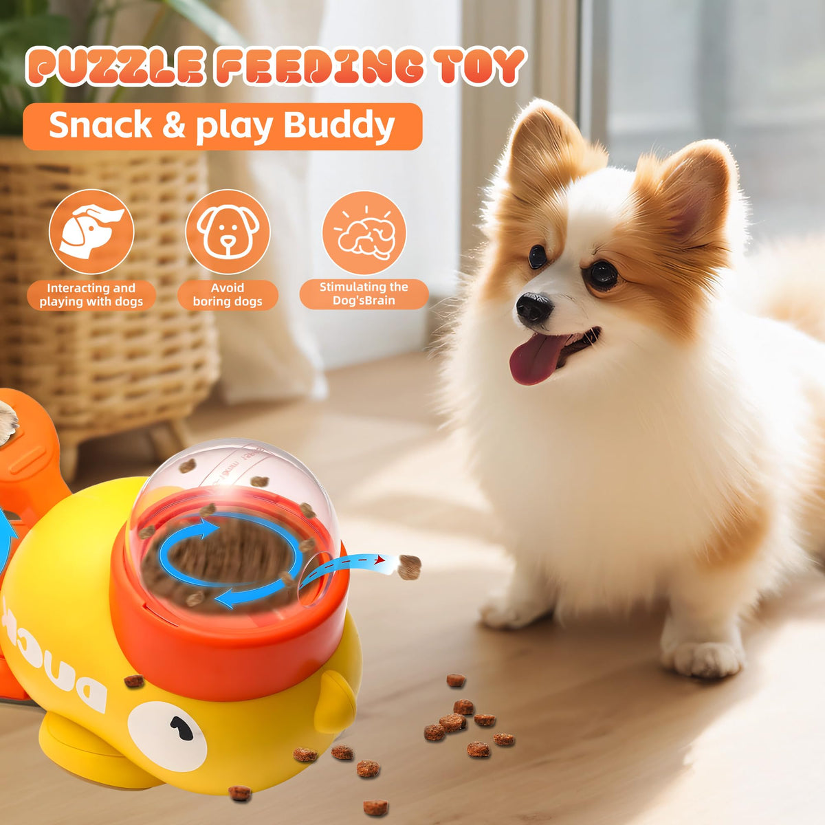 Yellow duck treat dispenser dog puzzle toy, view 6