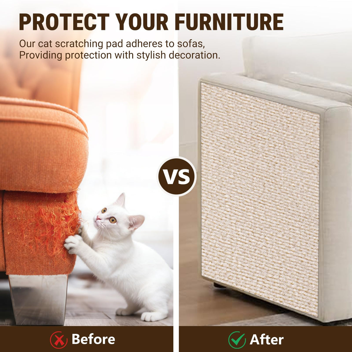 Self-adhesive trim-to-fit cat scratch mat for couch, view 6