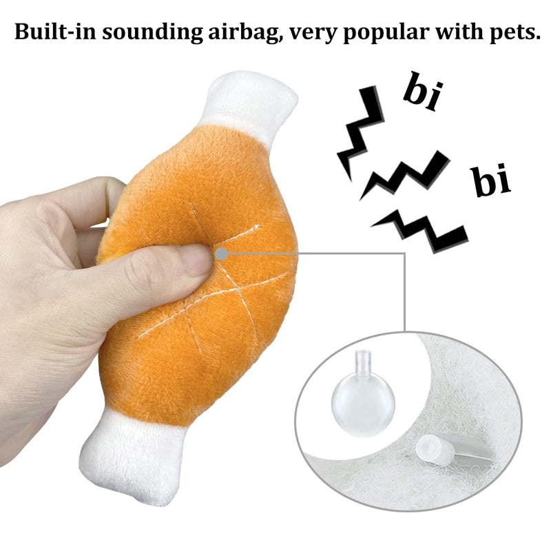 Squeaky plush chicken leg and carrot dog toys, view 6