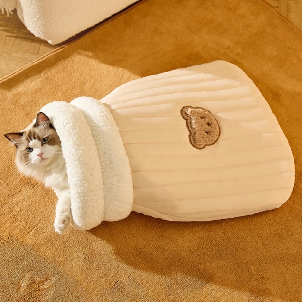 Semi-enclosed velvet plush cat sleeping bag, view 5