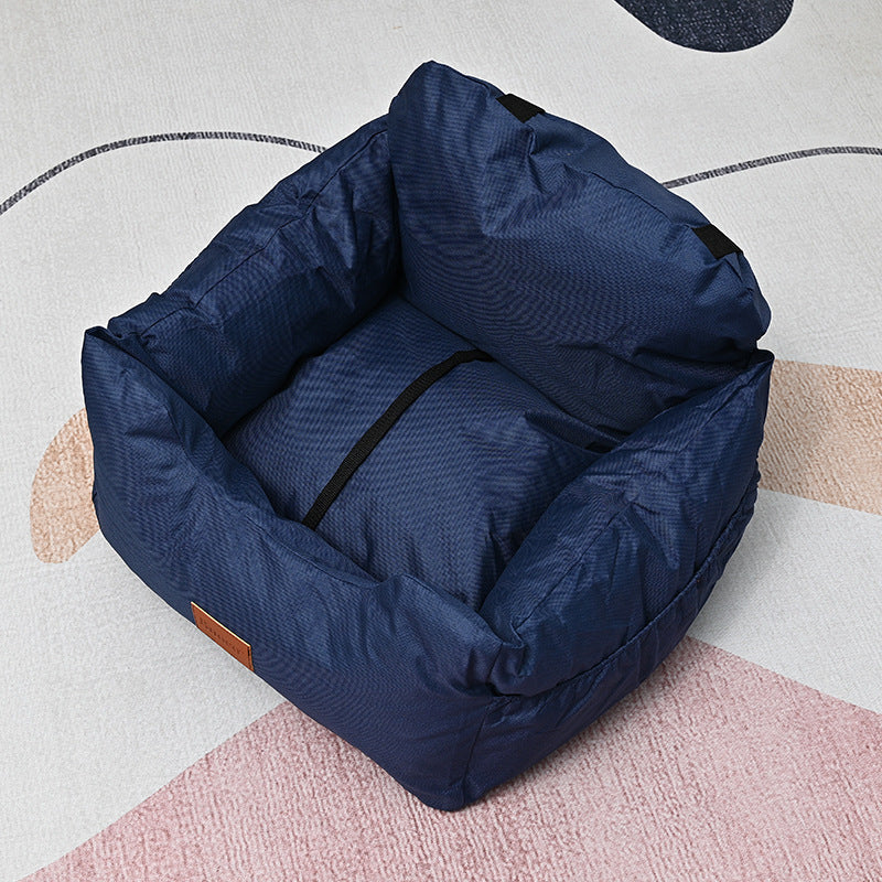 Soft navy dog car seat bed with raised sides, view 5