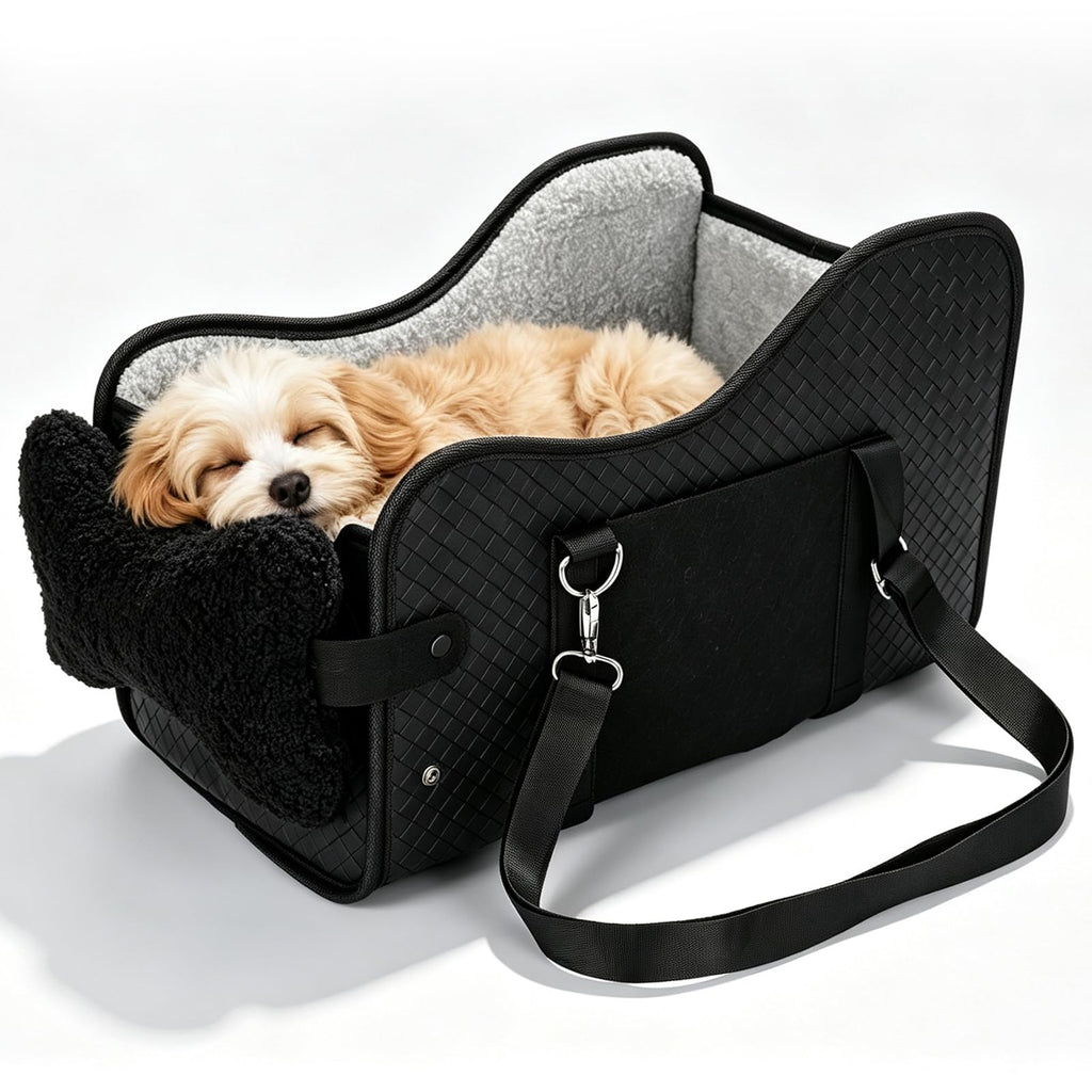 Black console dog car seat with storage pocket, view 8