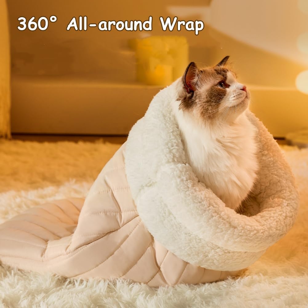 Semi-enclosed velvet plush cat sleeping bag, view 9