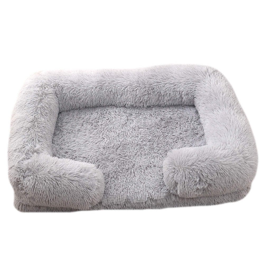 Plush rectangle dog bed with bolster sides, view 3