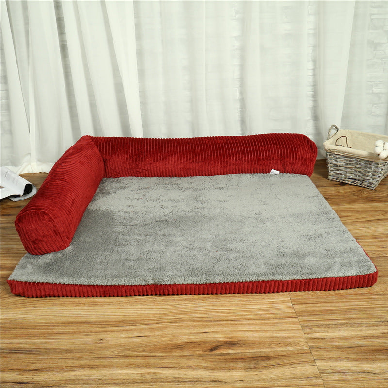 Low-profile corduroy dog sofa bed with sponge padding, view 2