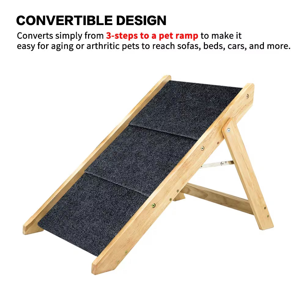 Foldable wooden dog stairs and ramp with three steps, view 8