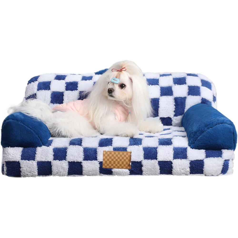 Plush dog bed with removable jacquard cover, view 7