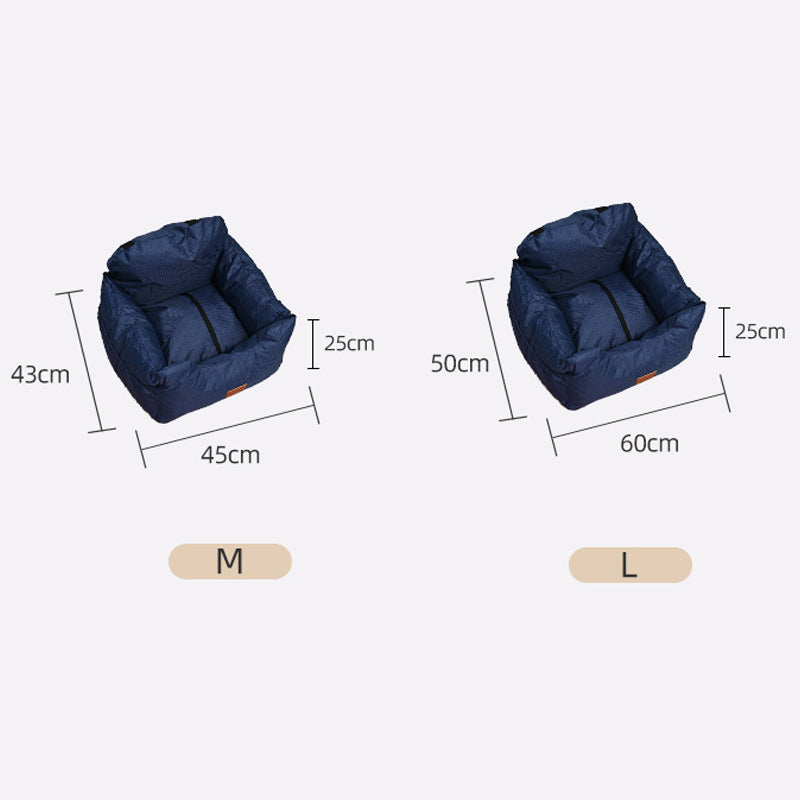 Soft navy dog car seat bed with raised sides, view 7