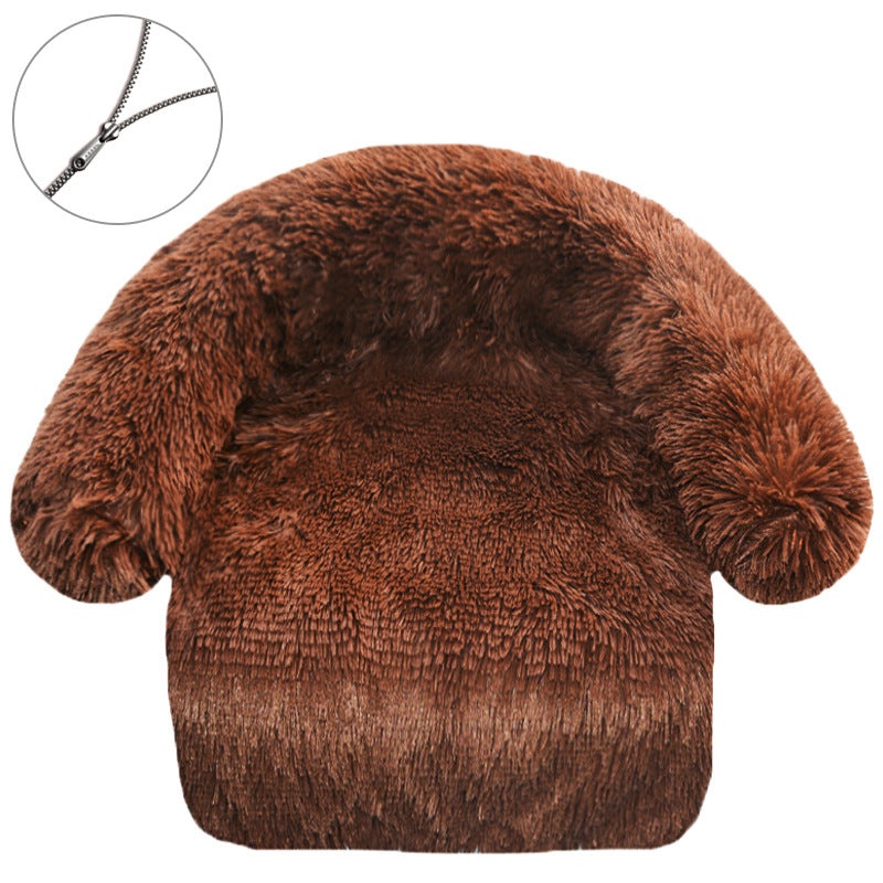 Long plush dog sofa bed with raised edges, view 7