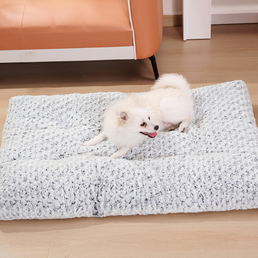 Thick grey plush dog crate pad and kennel mat, view 3