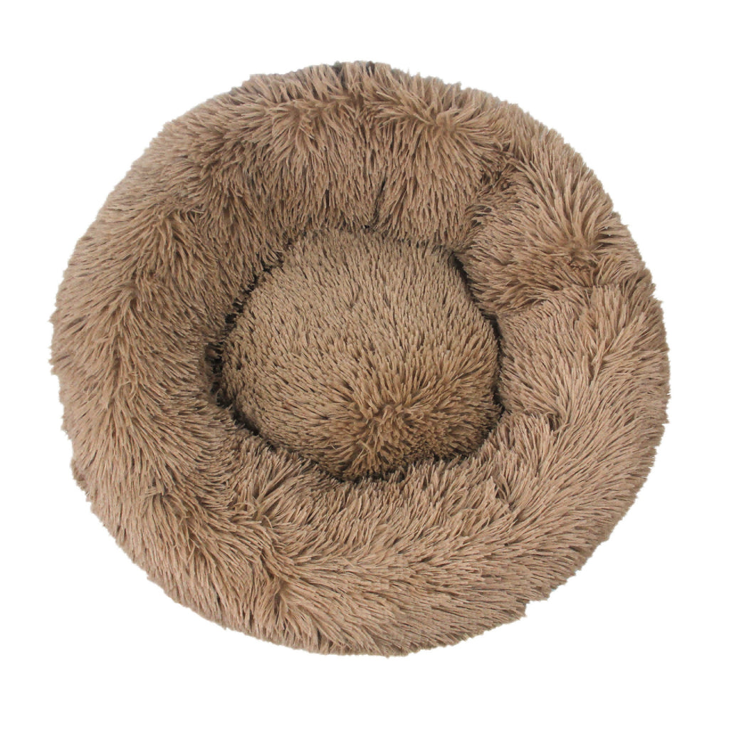 Fluffy long plush calming donut dog bed, view 12