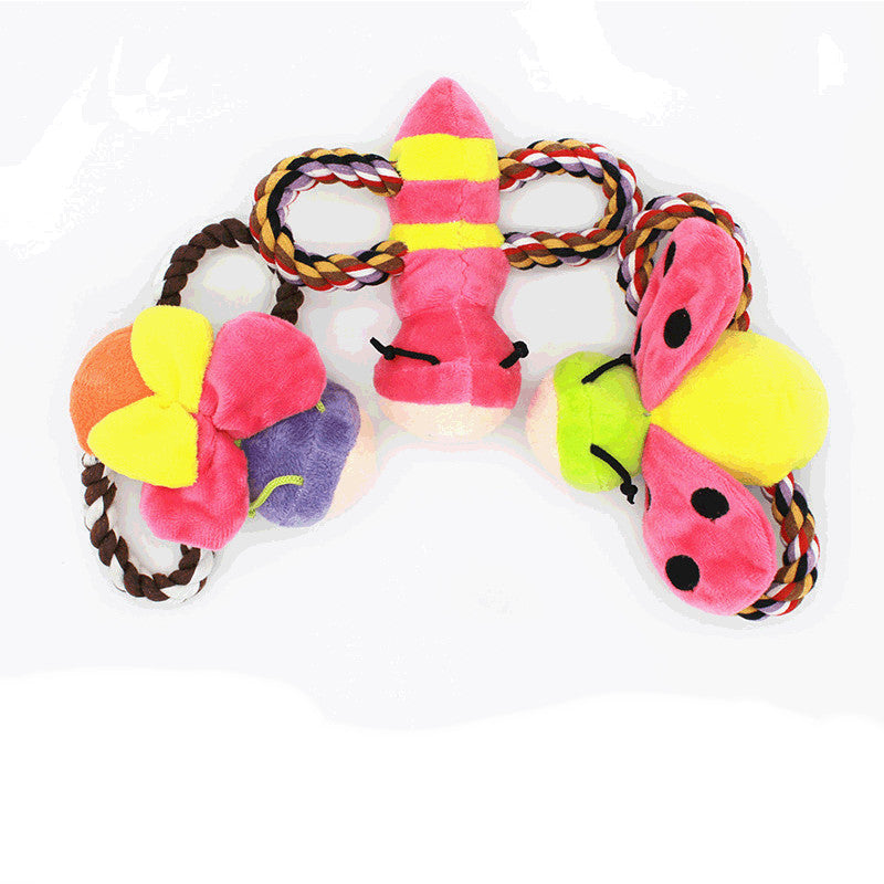 Squeaky plush bug dog toys with cotton rope, view 5