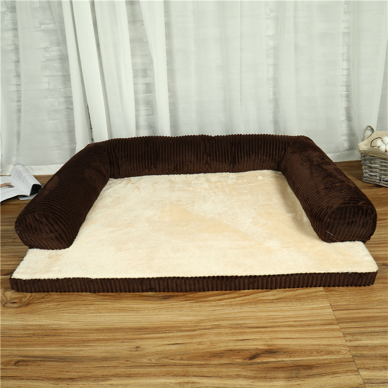 Low-profile corduroy dog sofa bed with sponge padding, view 4
