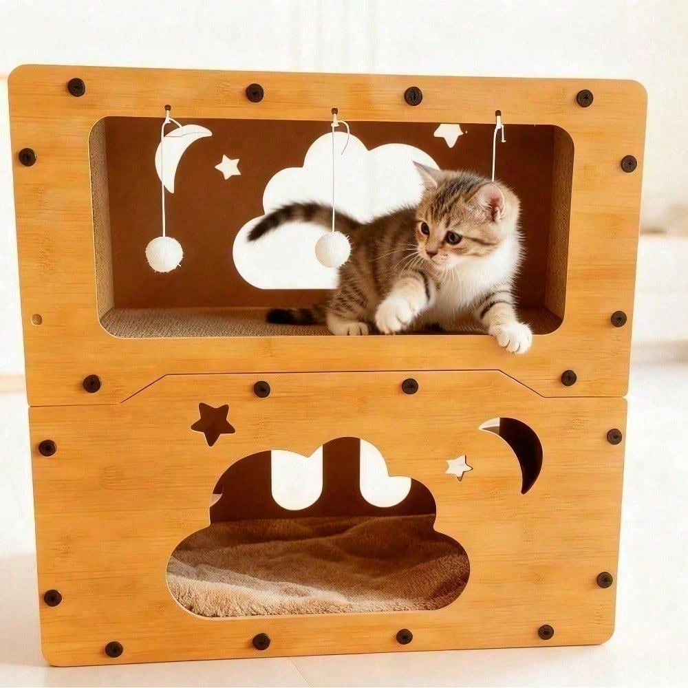 Two-tier cardboard cat house with scratching lounge, view 8