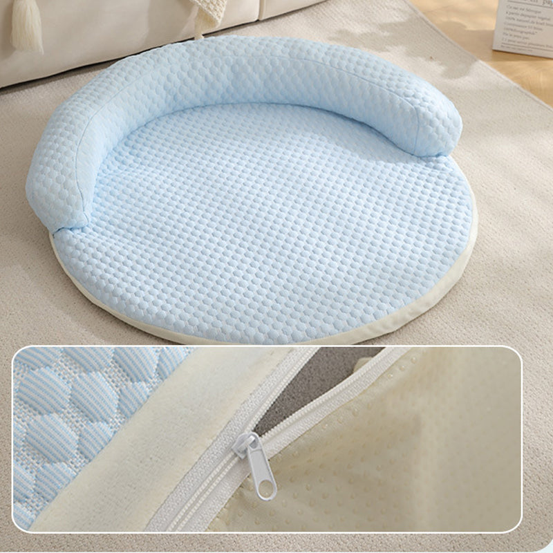 Gray breathable cooling dog bed with bolster edge, view 7