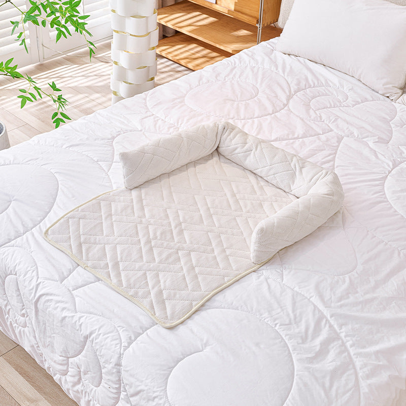 Curved plush calming dog bed pad for sofa, view 9