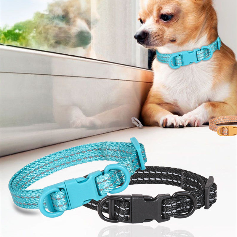 Reflective nylon dog collar with double d-ring, view 2