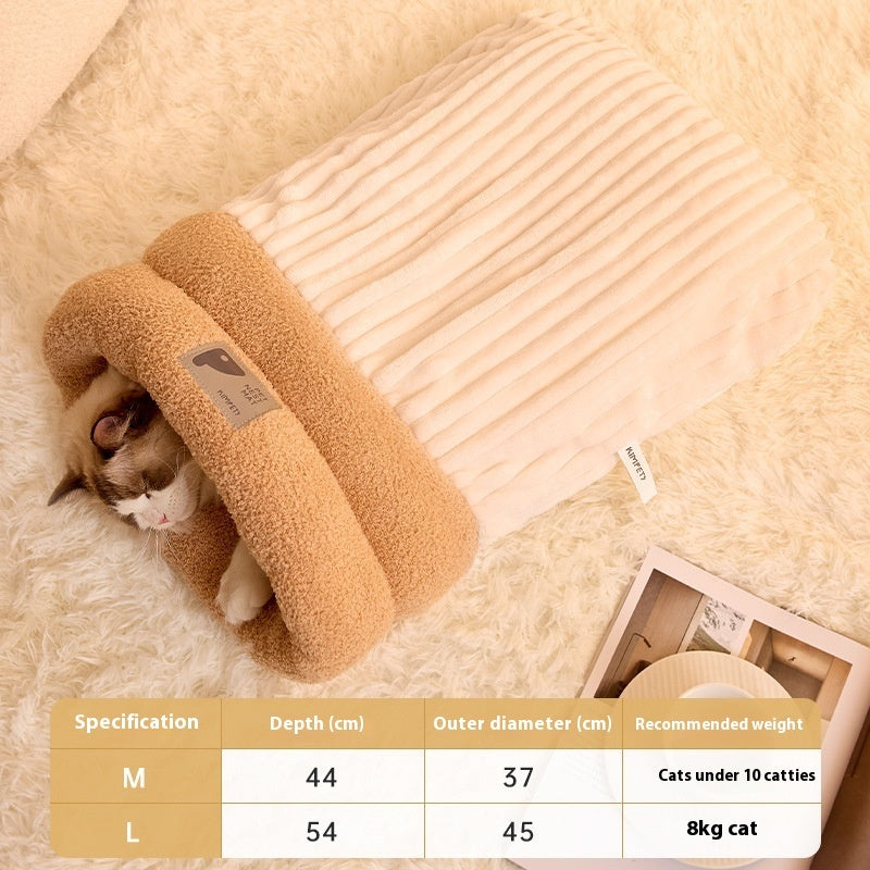 Semi-enclosed lambswool lined cat sleeping bag, view 10