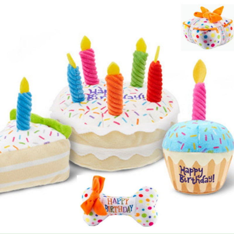 Birthday cake squeaky plush dog toy, view 2