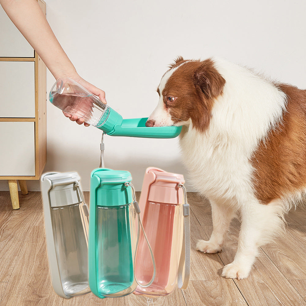 Foldable portable dog water bottle with drinking trough, view 2