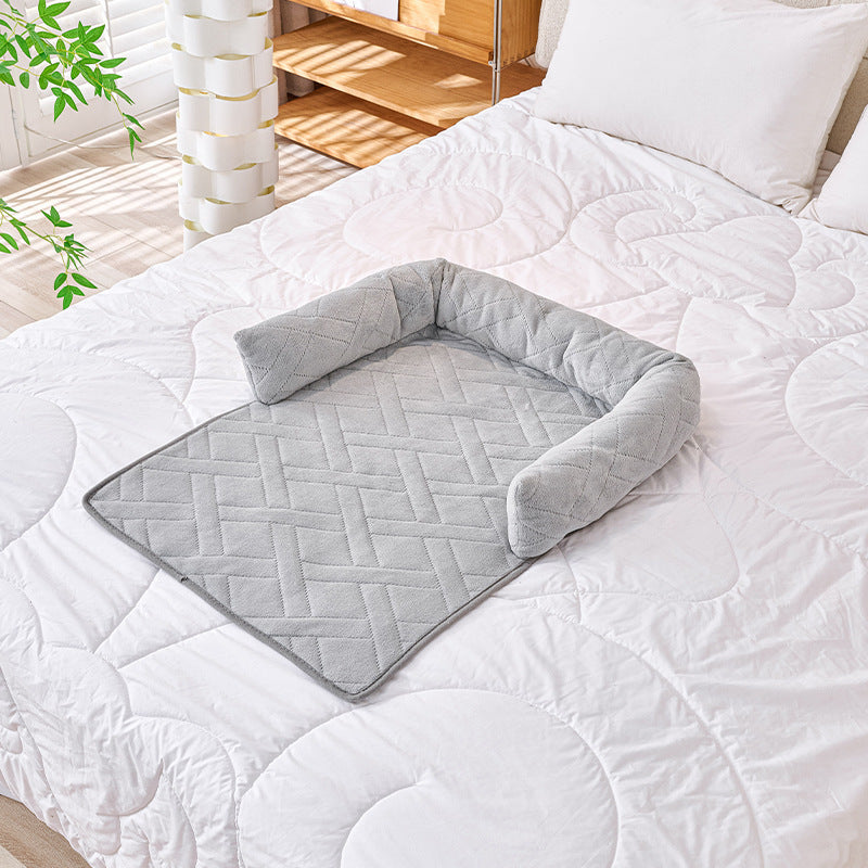 Curved plush calming dog bed pad for sofa, view 6