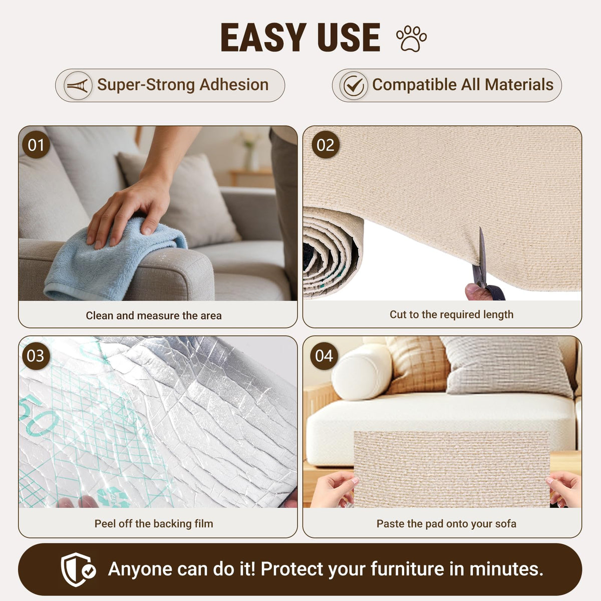 Self-adhesive trim-to-fit cat scratch mat for couch, view 11