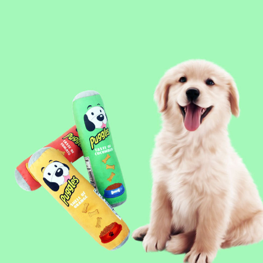 Machine washable squeaky plush roll dog toy, view 2