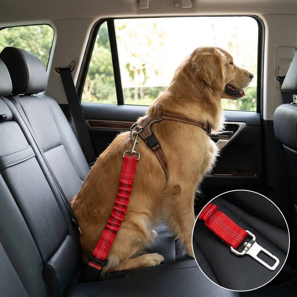 Reflective Dog Car Seat Belt with Shock-Absorbing Bungee