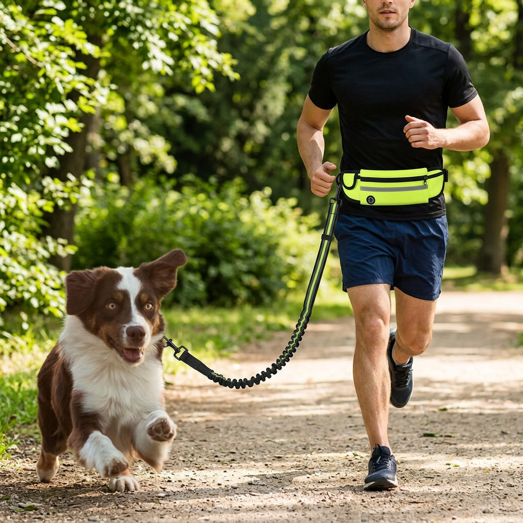 Hands Free Dog Leash Waist Belt with Bungee