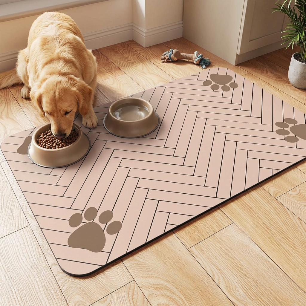 Quick-Dry Absorbent Pet Feeding Mat for Food & Water Bowls
