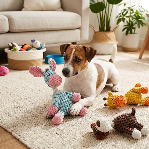 Crinkle Squeaky Plush Dog Toy Donkey Goat Giraffe Puppy