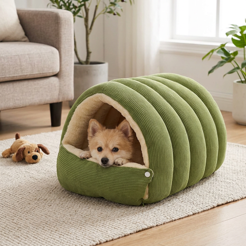 Corduroy Dog Cave Bed, Covered Burrow Bed for Small Dogs