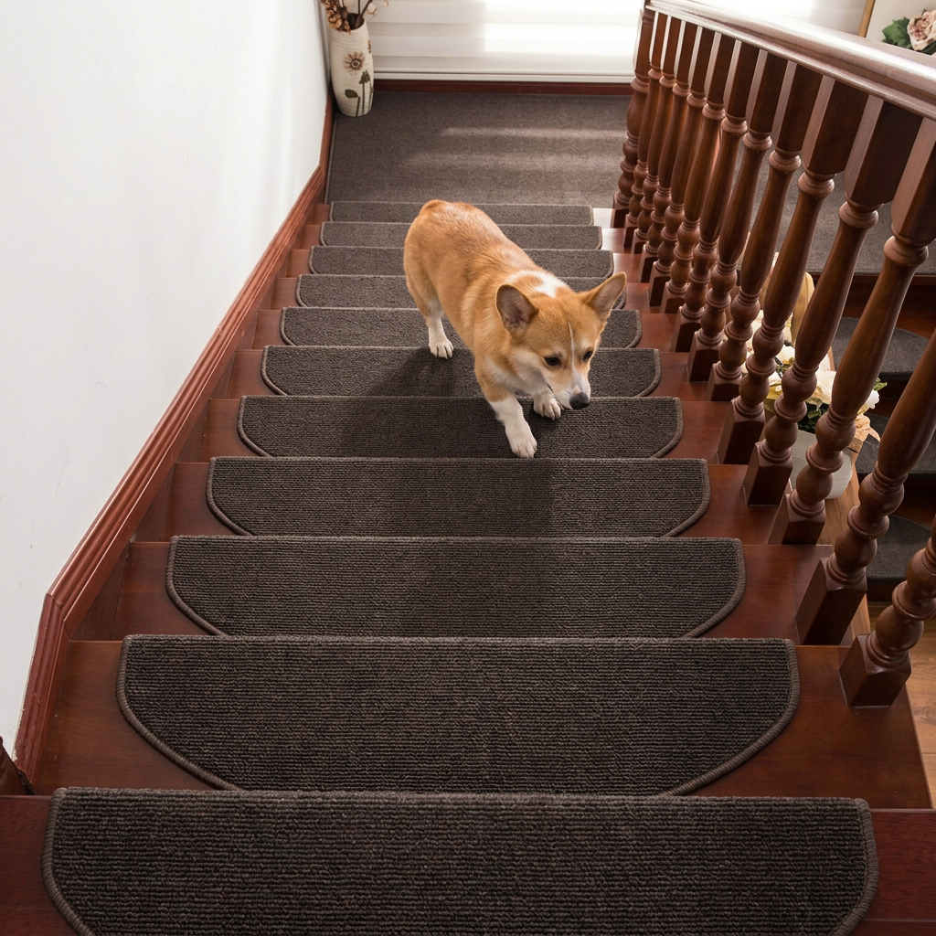 Solid Color Stair Tread Mats, Non-Slip Glue-Free Pet Steps