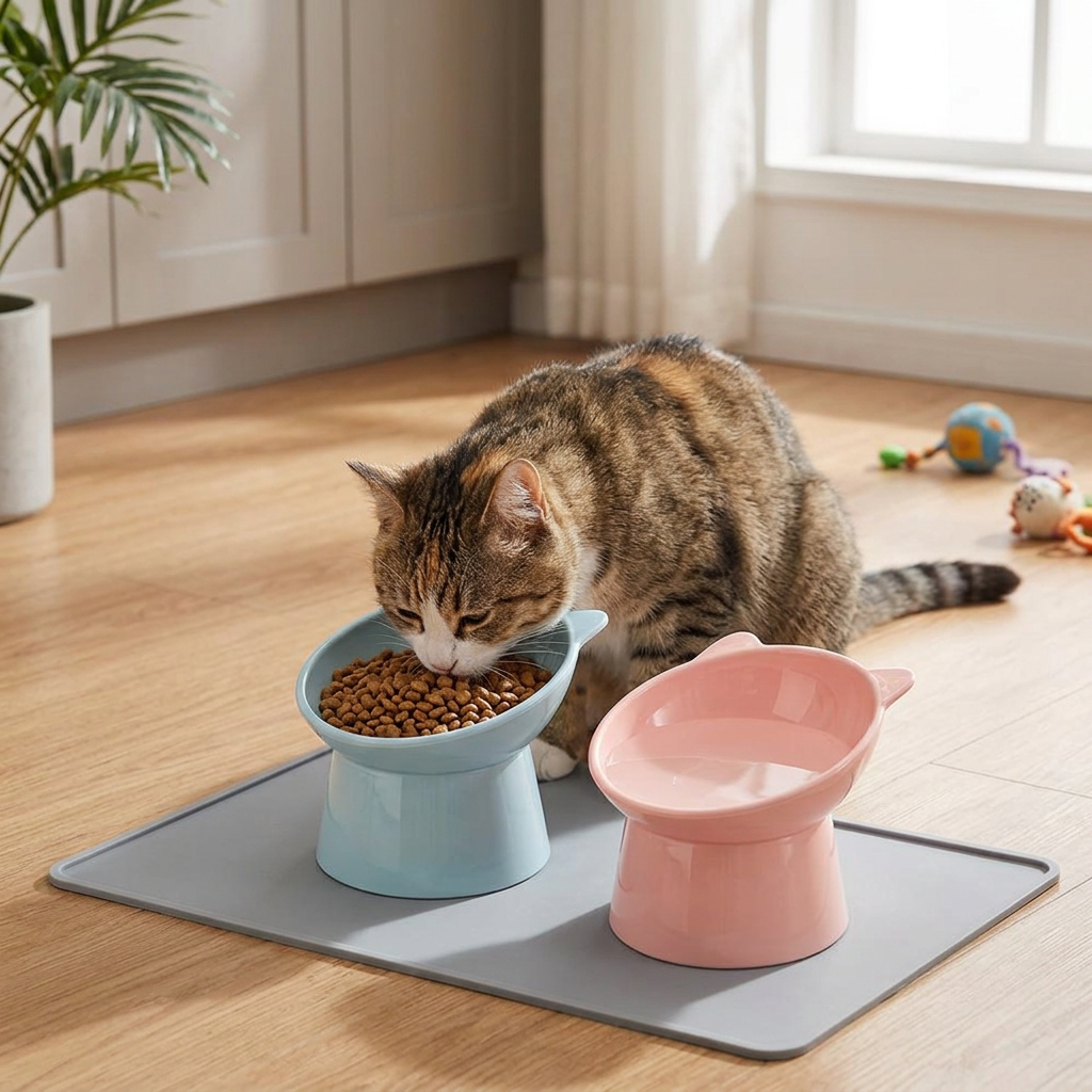 Tilted Elevated Cat Bowl Ergonomic Raised Food Dish Non-Slip